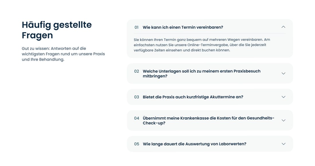 Beispiel: FAQ-Bereich mit aufklappbaren Fragen