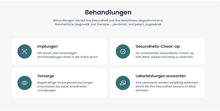 Beispiel: Leistungsübersicht mit Behandlungskarten